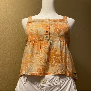 Roxy Orange Floral Buttoned Blouse
